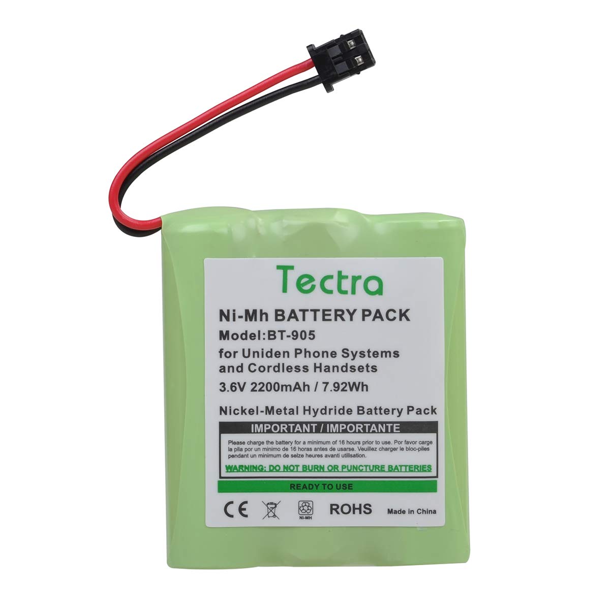 Tectra 2-Pack BT-905 Cordless Phone Battery for Uniden BT905 BT-800 BT-1006 BBTY-0444001 BBTY-0449001 Panasonic P-P501 P-P508 AT&T 200 24032 Cordless