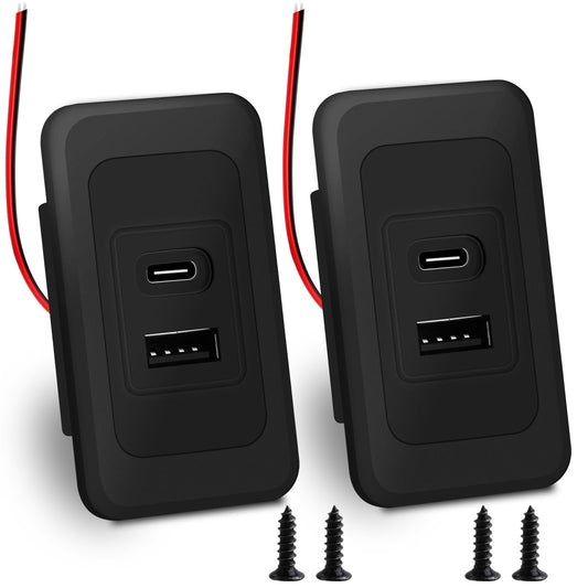 2 Pack RV USB Outlet 12V-24V Wall Mount, Dual USB Charger, USB-A & USB-C Output 5V 1.5A, Automotive USB Outlet Socket Adapter for RV Marine Boat Bus