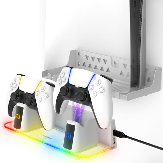 Fosmon Wall Mount Kit with Fast Charging Controller Charger Station Compatible with PS5, RGB Light, Metal Stand & Anchors Compatible with PS5 Disc