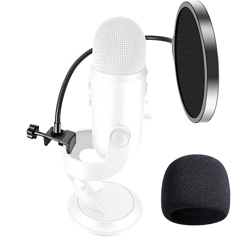 Etour Yeti Microphone Pop Filter with Foam Windscreen [Custom Built for Blue Yeti Mic] 5.8 inch Diam 2 Layers high Density Pop Filter for Mic Cover