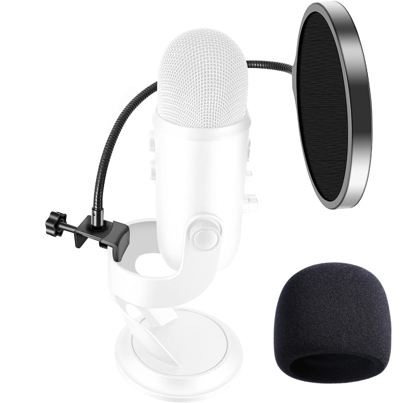 Etour Yeti Microphone Pop Filter with Foam Windscreen [Custom Built for Blue Yeti Mic] 5.8 inch Diam 2 Layers high Density Pop Filter for Mic Cover