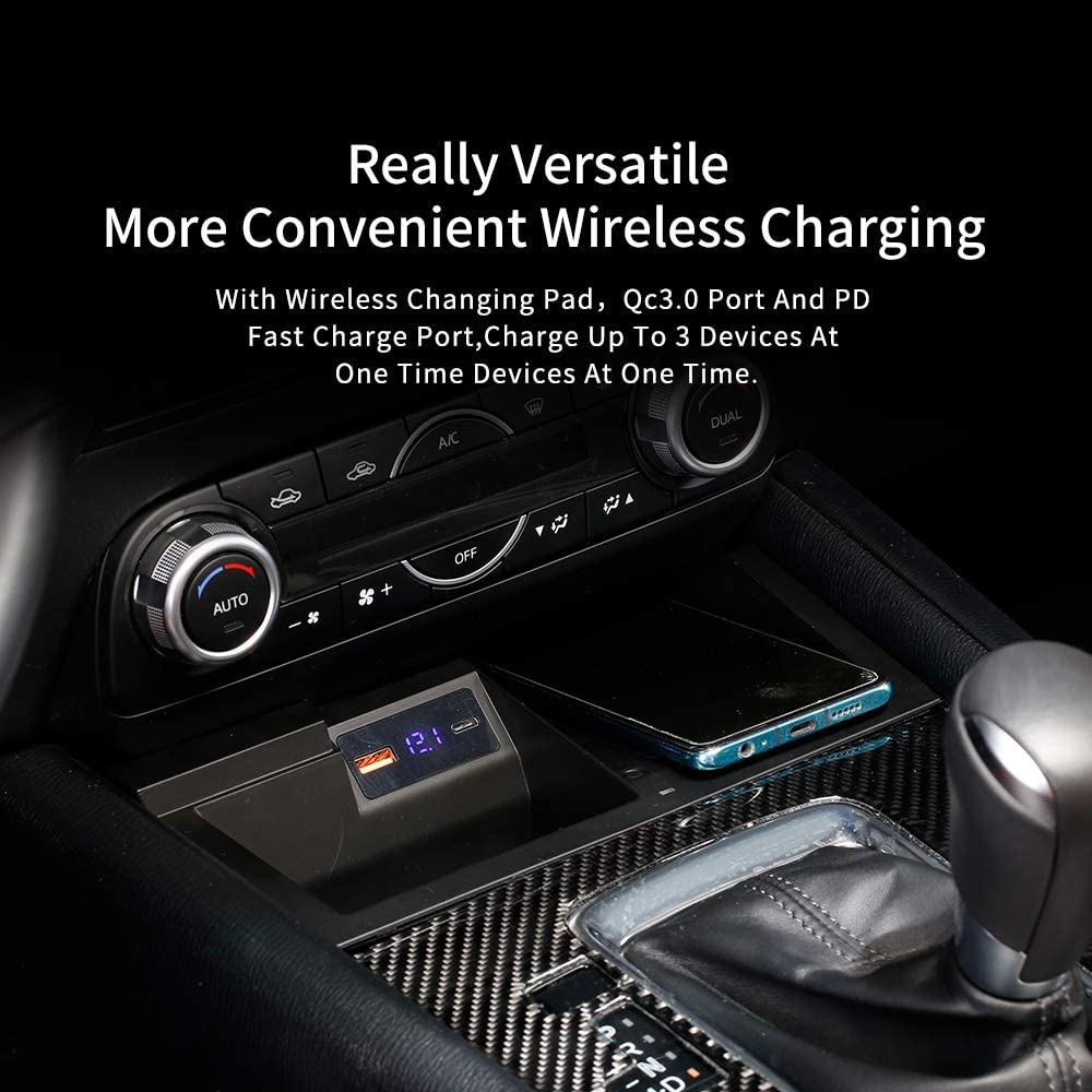 ZChan Car Wireless Charger Mount fit for Mazda CX5 2023 2022 2021 2020 2019 2018 2017,Output of 15W QC 3.0 Fast Charging Compatible
