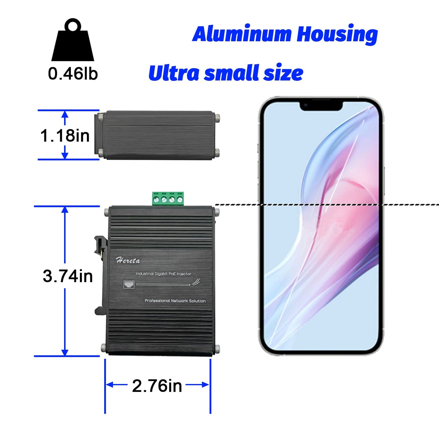 2 Ports Hardened Industrial Gigabit PoE+ Injector 30W Max Per Port 12~48VDC Power Input Support IEEE802.3af/at PoE Device Support 10/100/1000Base-T