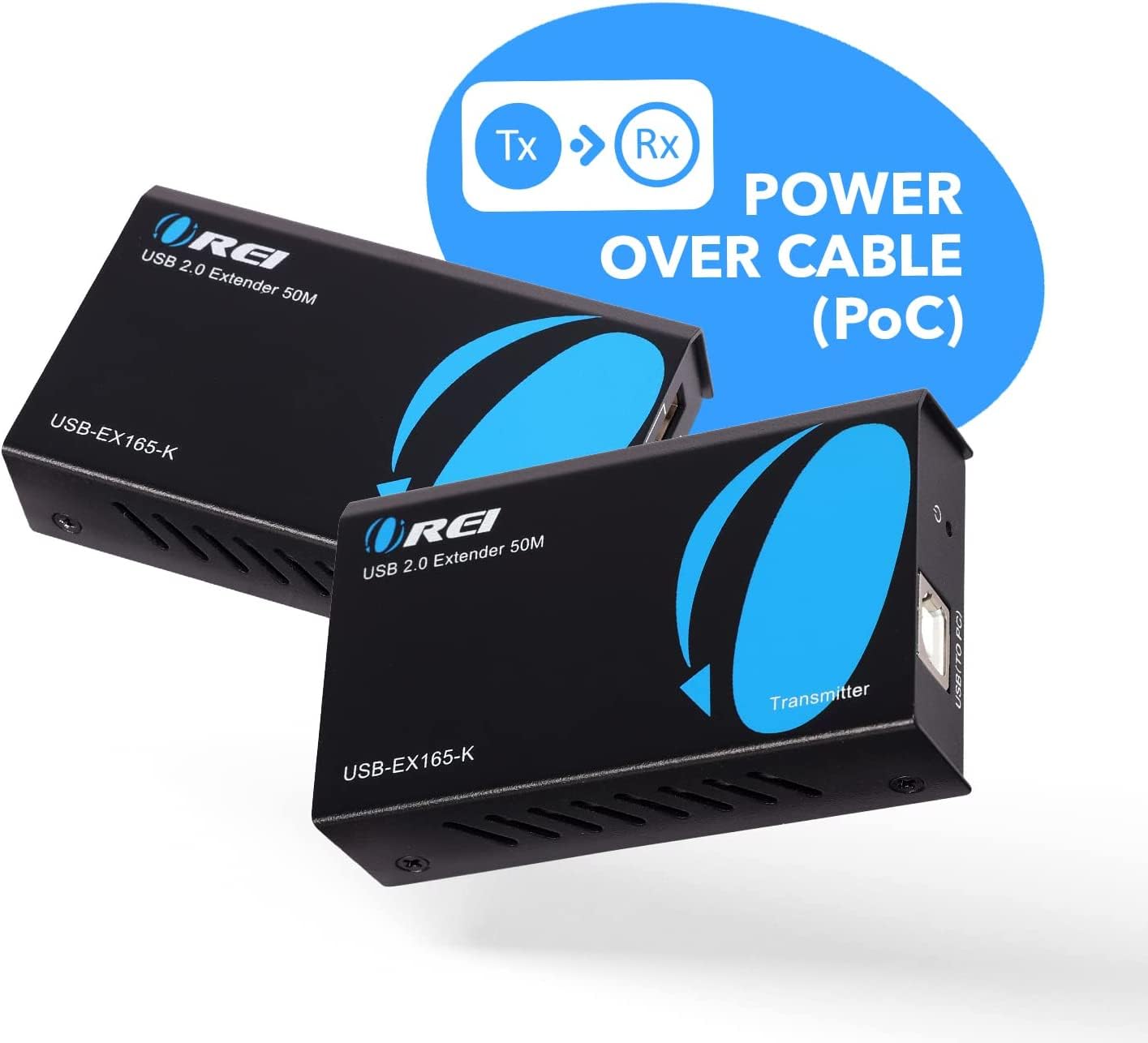OREI USB Over Cat5e/6 Extender Upto 165 Feet - Extends USB 2.0 Signal Over LAN Ethernet with 2 Ports - Power Over Cable for Long Distance Extension