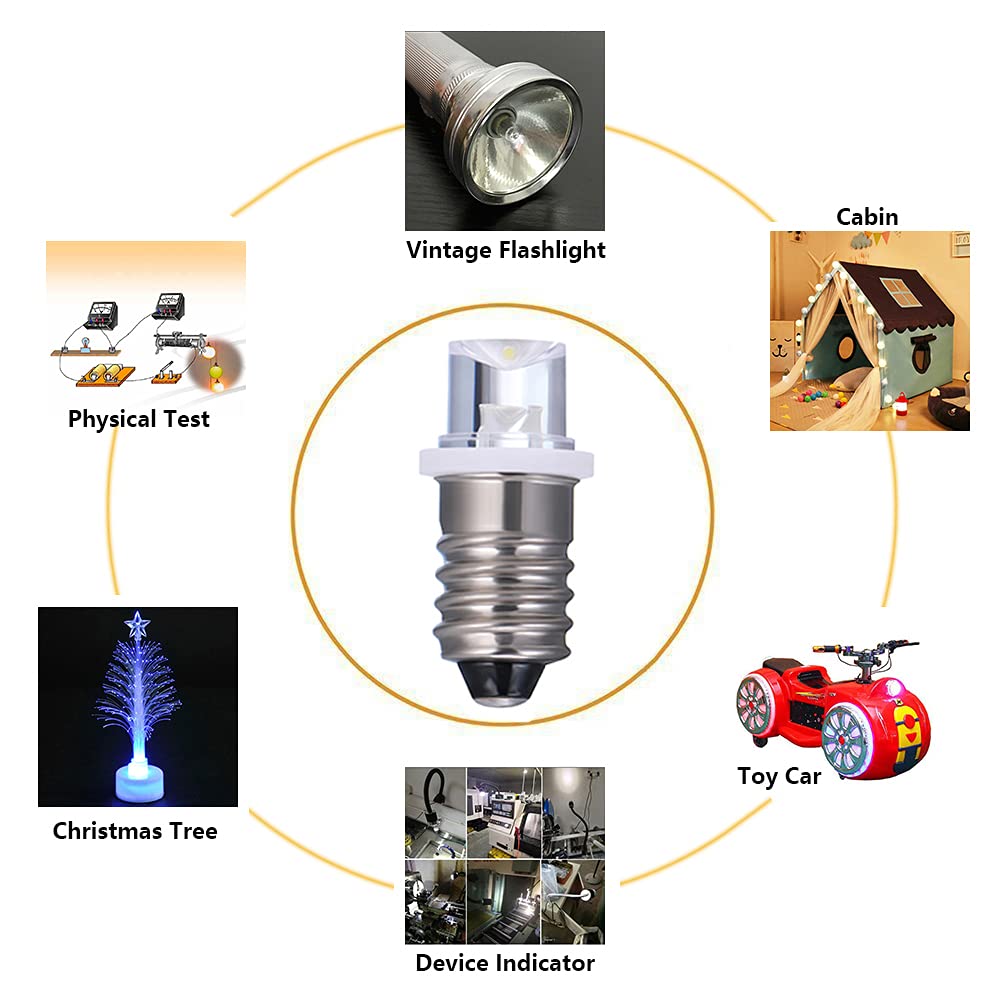 GutReise 10pcs E10 Screw Flood Led Lamps +10pcs E10 Base,3V Warm White Led Bulb Light (3V, Warm White)