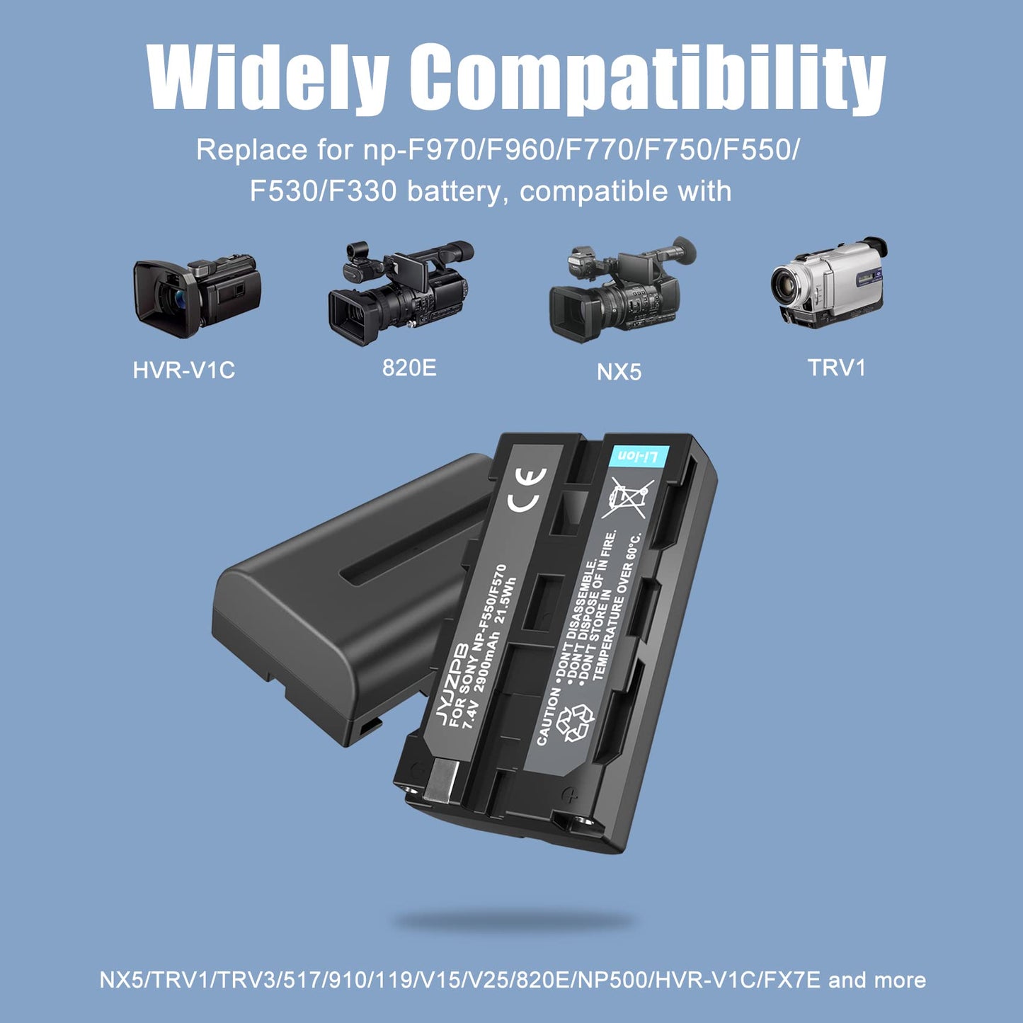 JYJZPB 2 Pack NP-F550 Batteries and Dual Charger Compatible for Sony NP F970 F750 F770 F960 F550 F530 F570 CCD-SC55 TR516 TR716 TR818 TR910 TR917