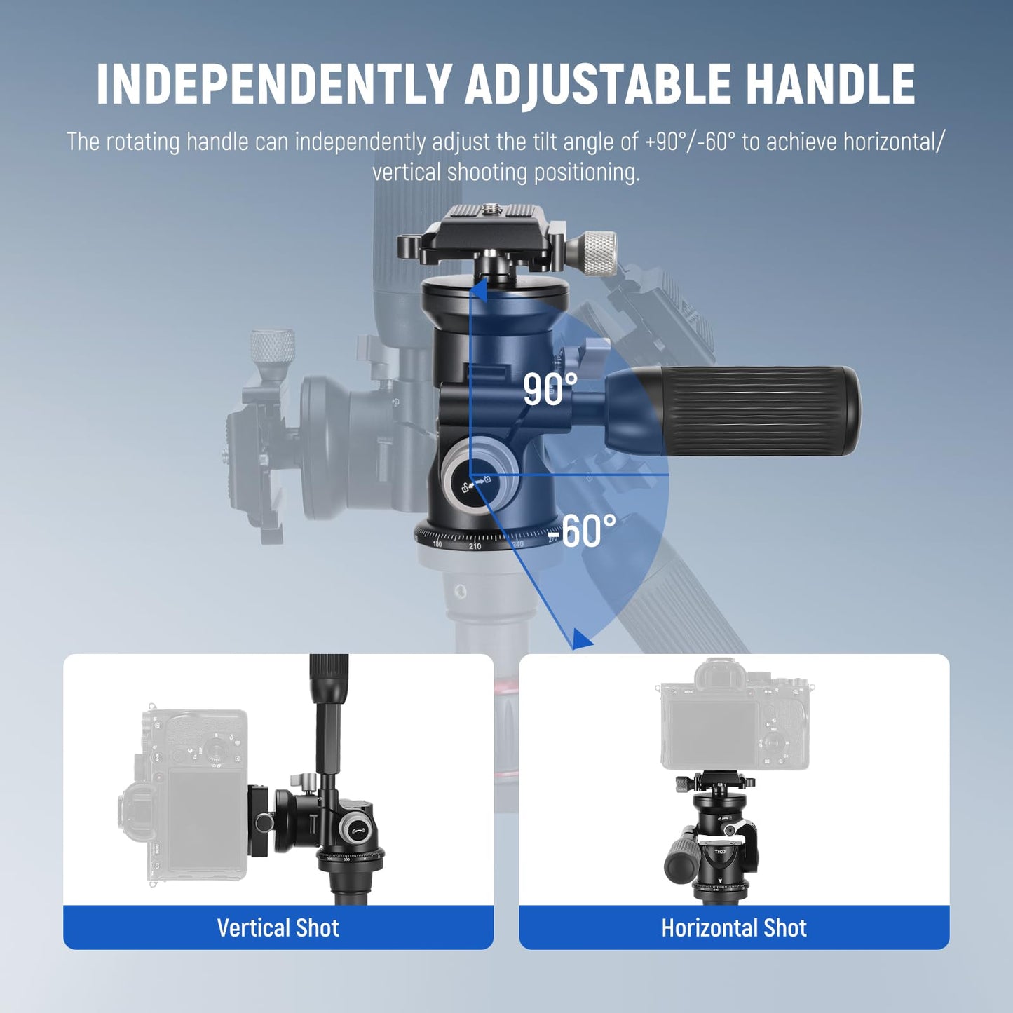NEEWER Video Camera Tripod Pan Tilt Head with +/-15° Leveling Bowl Base, Photography Tripod Head with Retractable Handle, 1/4" Arca Type QR Plate