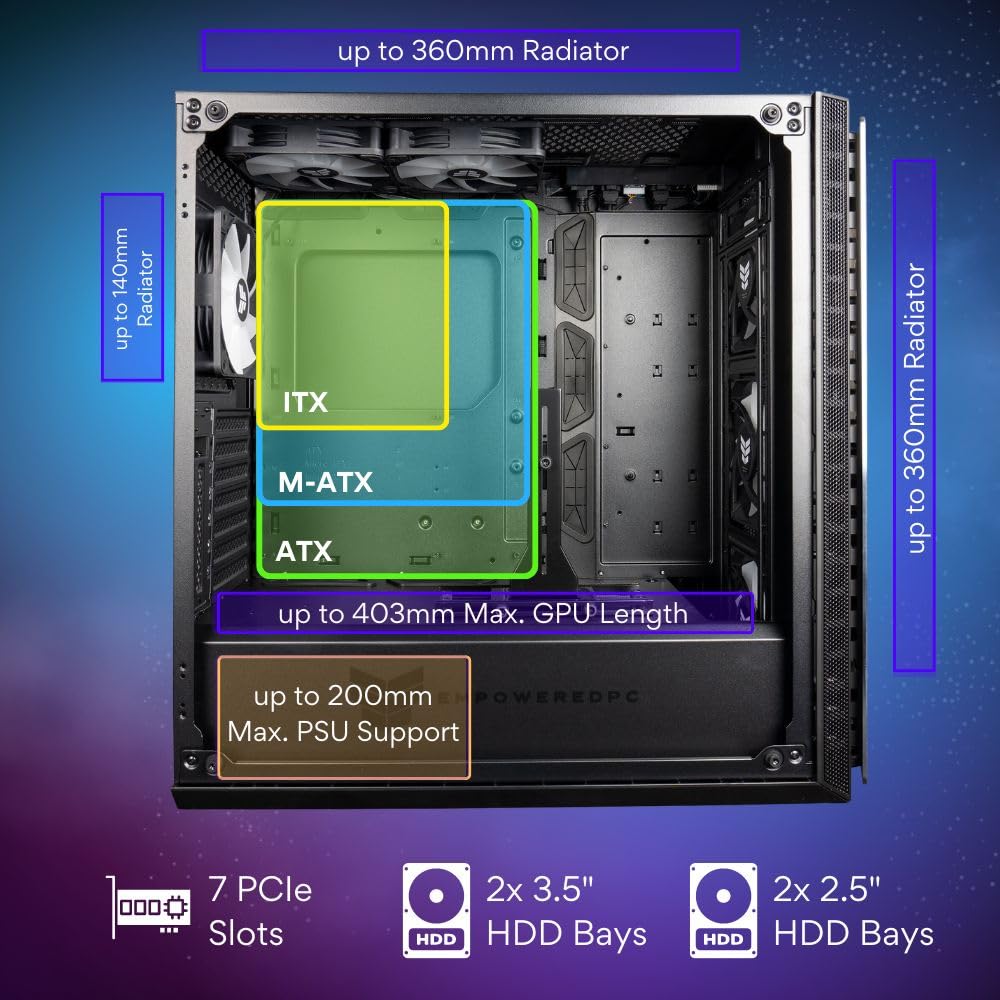 Computer Upgrade King Mantis V2 ATX Gaming Case: Superior Cooling with 6 Pre-Installed ARGB PWM Fans (600-2000rpm), Vented Aluminum Front Panel, 403mm