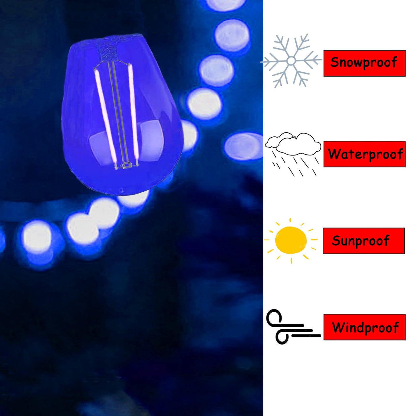 LRSUEYSKIN S14 Blue LED Bulb Replacement LED Light Bulbs 2W Plastic Shatterproof Night Bulb E26 Base S14 String Light Waterproof Vintage Bulb