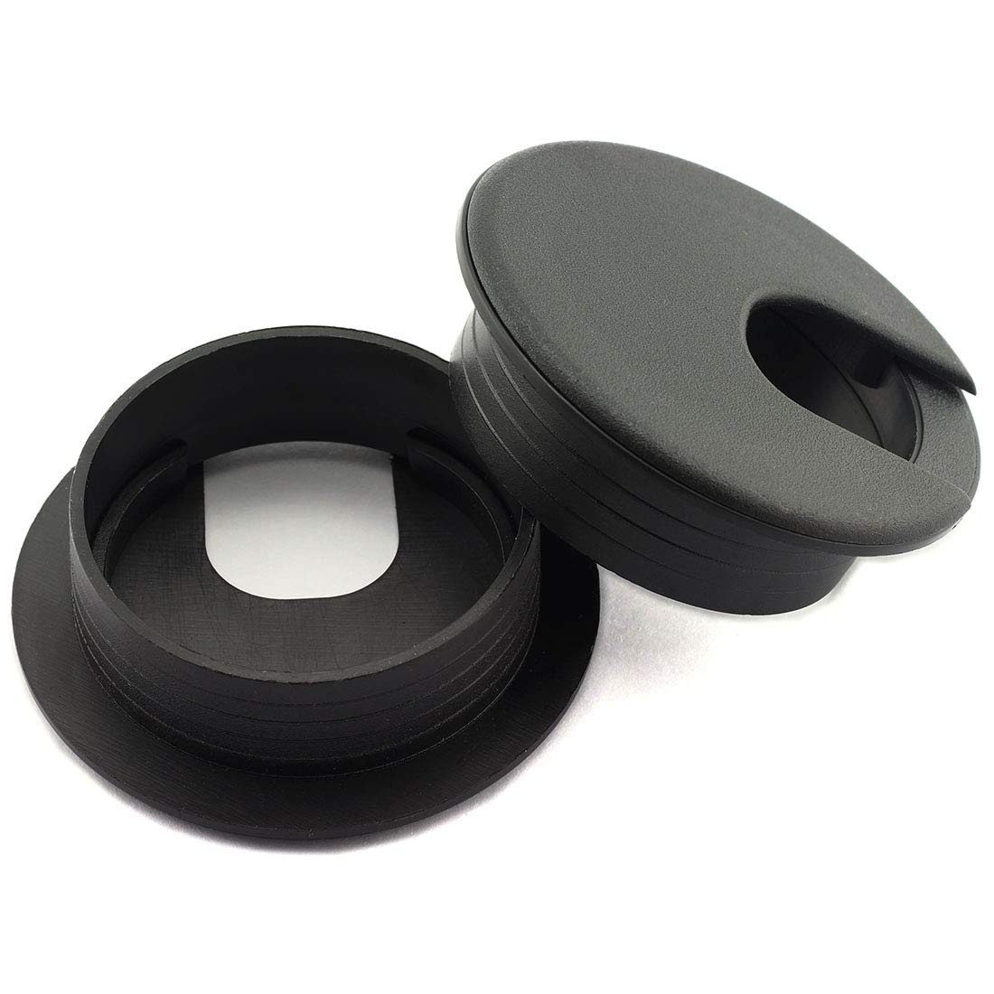HJ Garden 2pcs 2 inch Desk Wire Cord Cable Grommets Hole Cover for Office PC Desk Cable Cord Organizer Plastic Cover Black