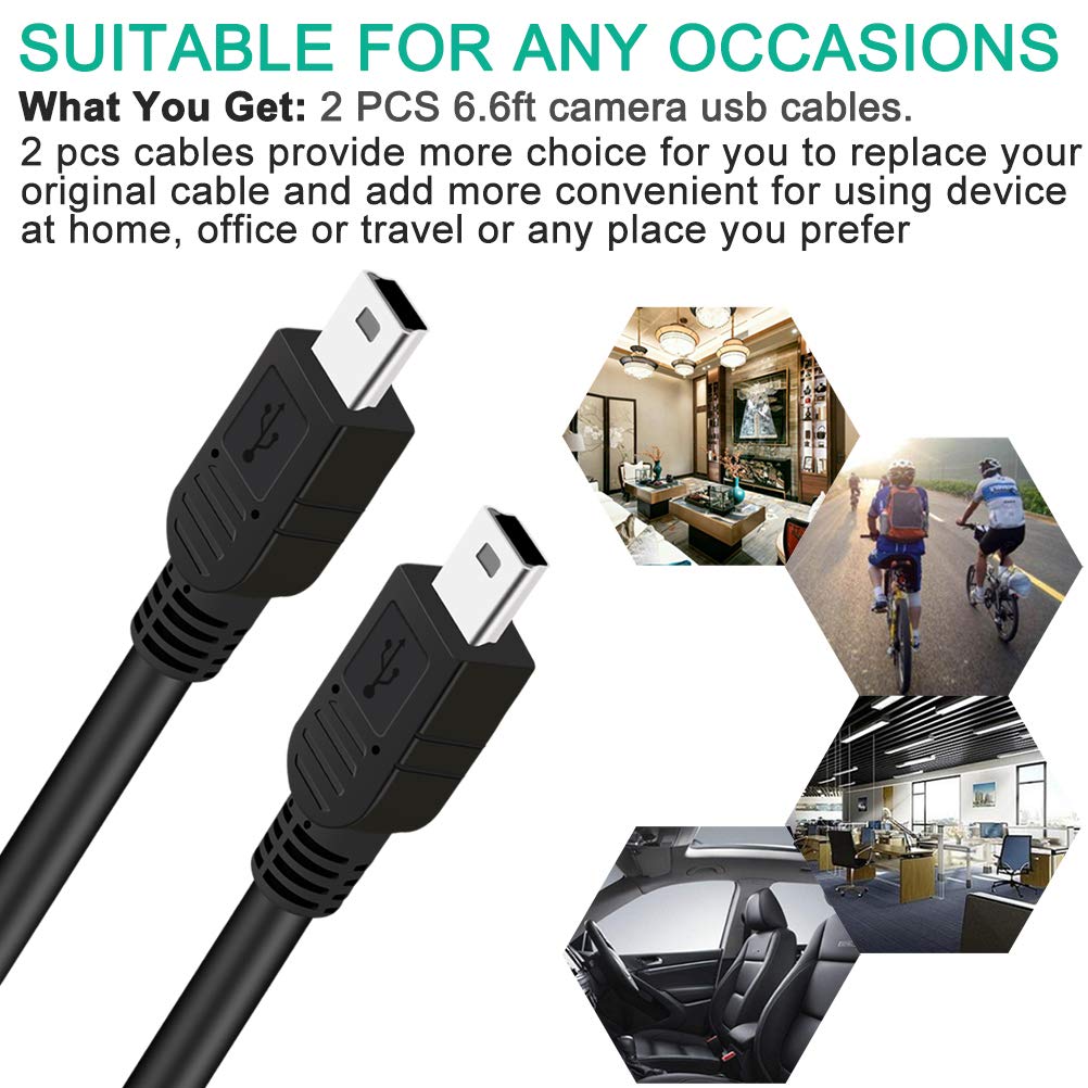 2 Pack 6ft USB Charger Power Cord for Garmin GPS Navigator Nuvi 57 52lm 55lmt 57lm 67lm 2557lmt 2589lmt 2599lmthd 2639lmt 2689lmt 40lm 255w 200 57LM