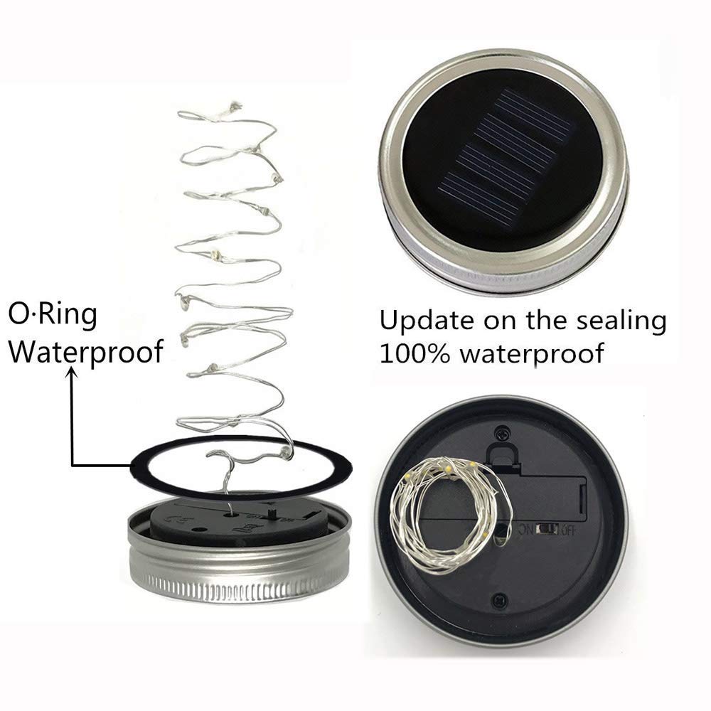 Cynzia Solar Mason Jar Lights, 6 Pack 20 LED Waterproof Fairy Star Firefly String Lights with 6 Hangers (Jar Not Included), for Mason Jar Garden