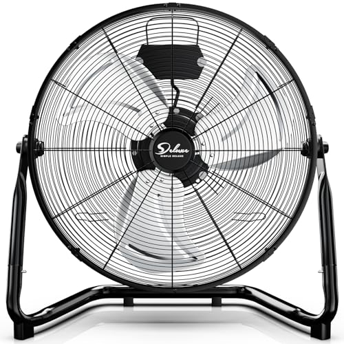 Simple Deluxe 20 Inch 3-Speed High Velocity Heavy Duty Metal Industrial Floor Fans Quiet for Home, Commercial, Residential, and Greenhouse Use