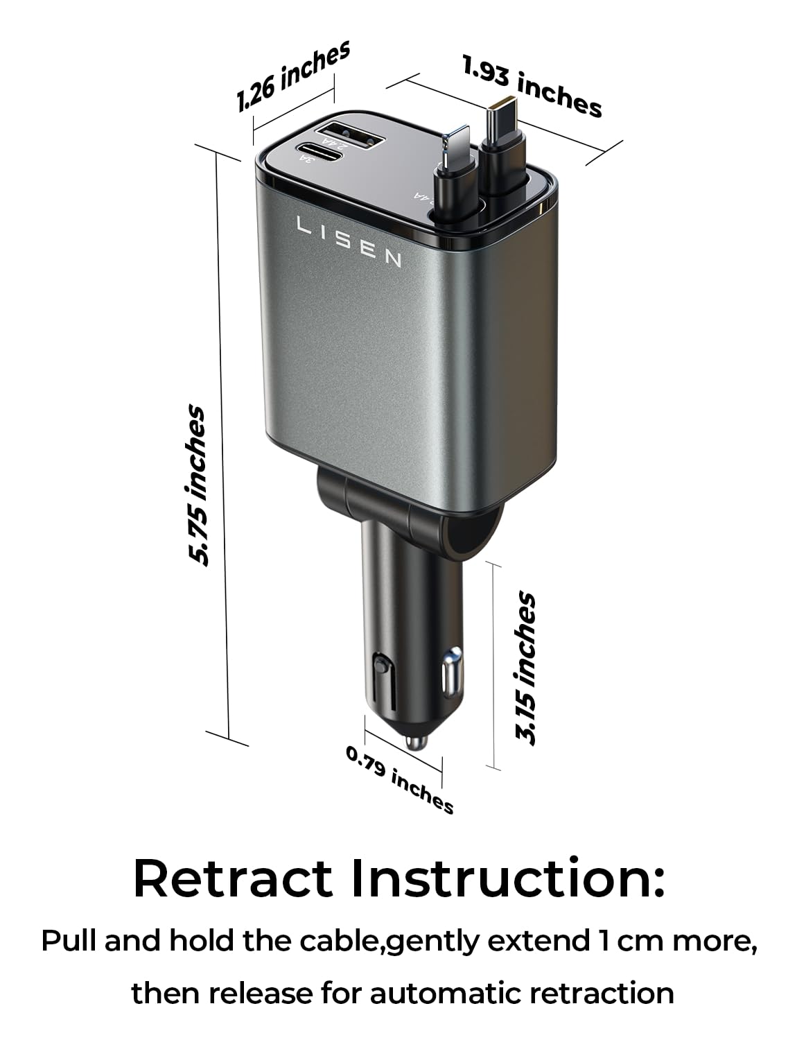 LISEN Retractable Car Charger, for Valentines Day Gifts for him Her, 69W Cars Adapter USB C Fast Charger for iPhone 17 Pro Max 16 14 13, Car Accessories, Birthday Gifts for Men Women 2026 Tech Gadgets