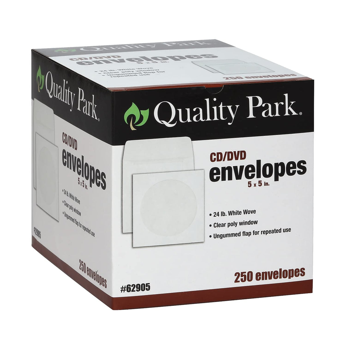 Quality Park Paper CD/DVD Sleeve, Ungummed, White, 4.825 x 5, 250 per Box, (62905)