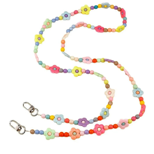 ARFUKA Colorful Flower Acrylic Bead Phone Lanyard Crossbody Anti-Theft Phone Chain Strap, Fits All Phone Cases, Stylish Daily Phone Accessory