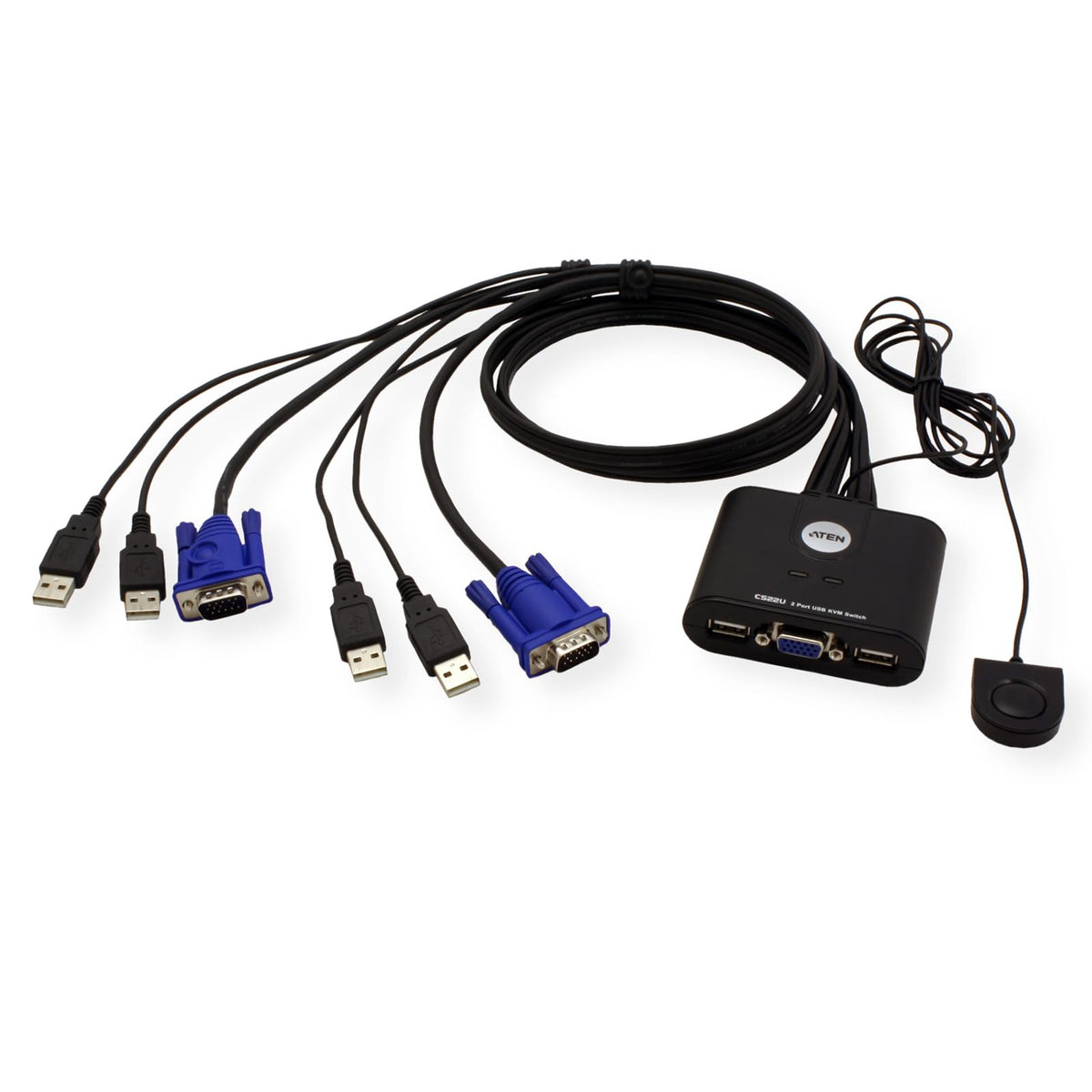 ATEN CS22U 2-Port USB VGA Cable KVM Switch with Remote Port Selector