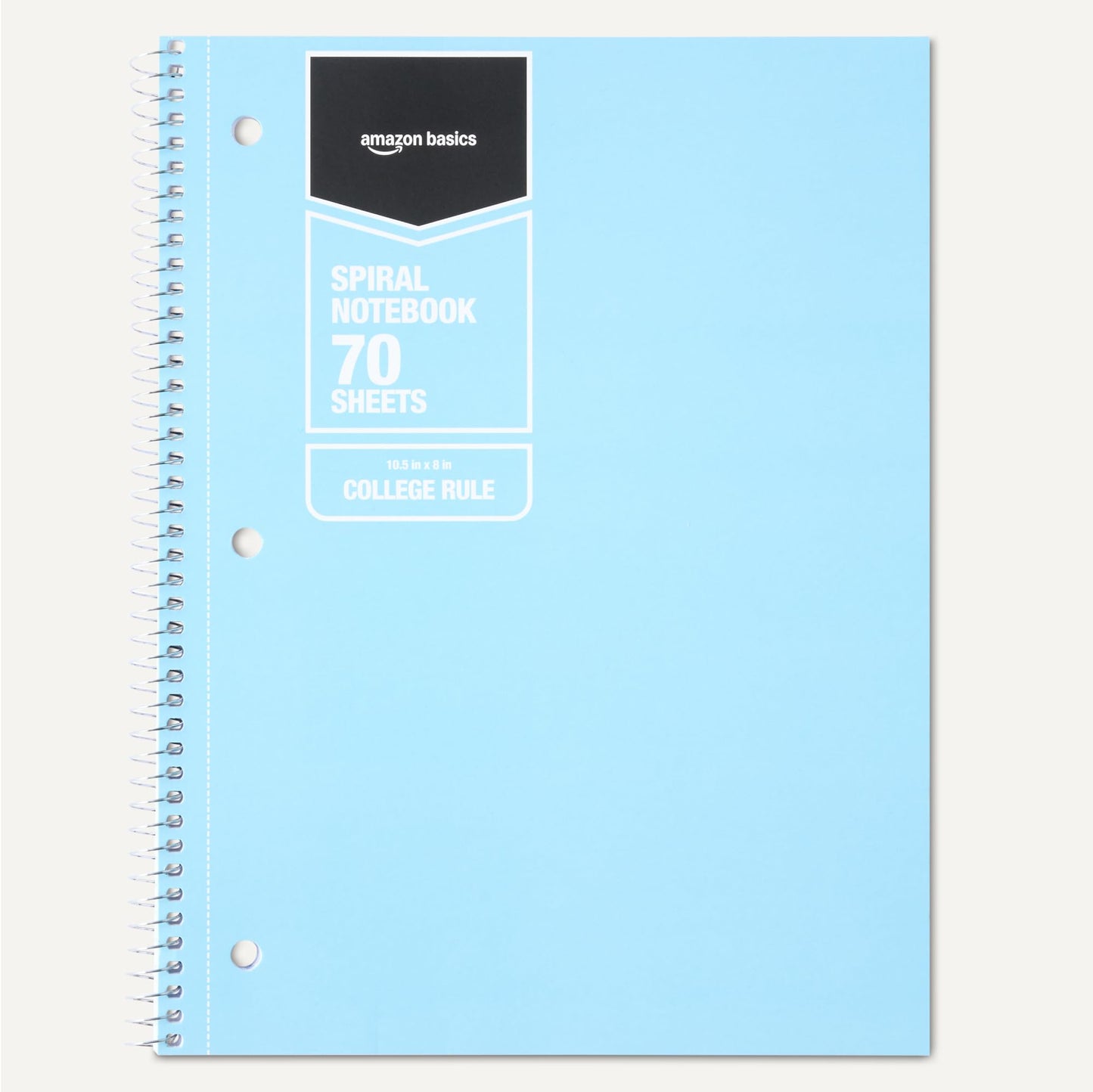 Amazon Basics Wide-Ruled Spiral Notebooks with Perforated Pages, 70 Sheets, 8" x 10.5", Light Blue, 2-Pack