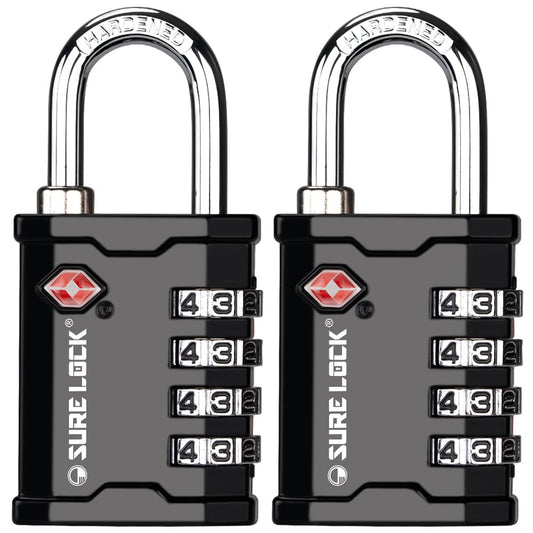 SURE LOCK TSA Accepted Heavy Duty Combination Padlocks 2 Pack – Travel Locks for Gun Cases, Equipment, Trade Shows, Music & Medical (Black)