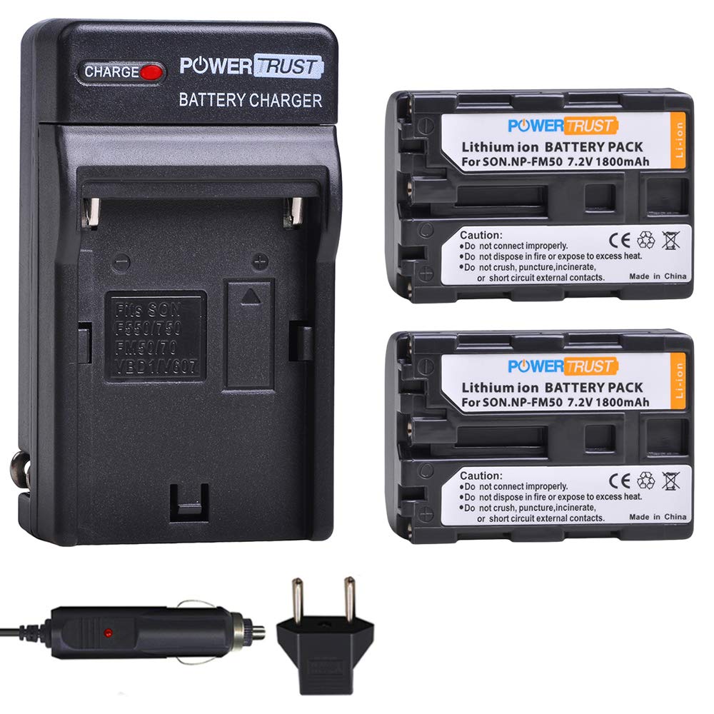 PowerTrust 2-Pack NP-FM50 NP FM50 Battery and Fast Charger for Sony NP-FM30 NP-FM51 NP-QM50 NP-QM51 TRV280 TRV350 TRV250 TRV19 TRV22 TRV27 TRV33