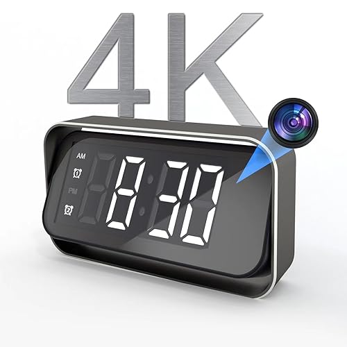 Security-Mini-Camera, 4K Real Full HD Nanny Cam with Two Sets of Alarm Clock Setting for Home Security, Night Vision & Motion Detection Alerts, Mobile