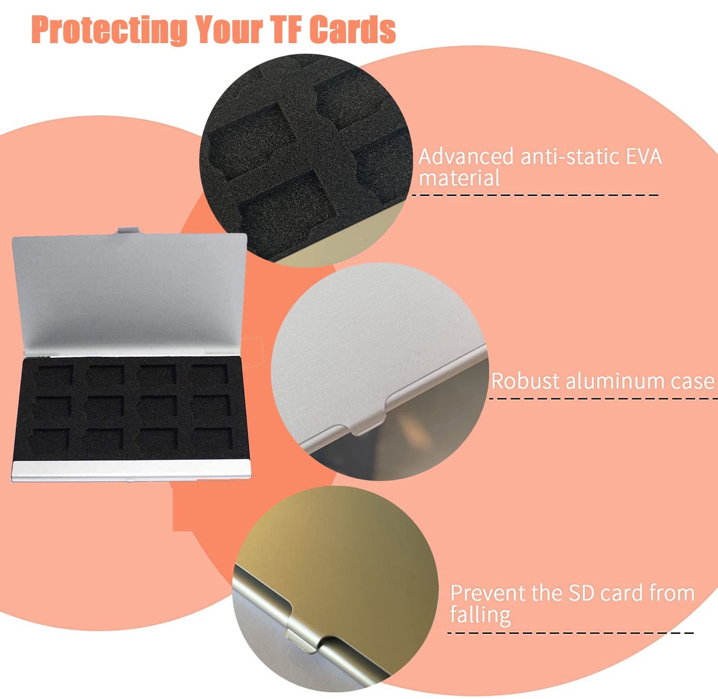 Aluminum Waterproof Memory Card Case - Ultrathin Mini Rustproof Protector for Micro SD/Micro SDXC/TF Cards (Silver Color)