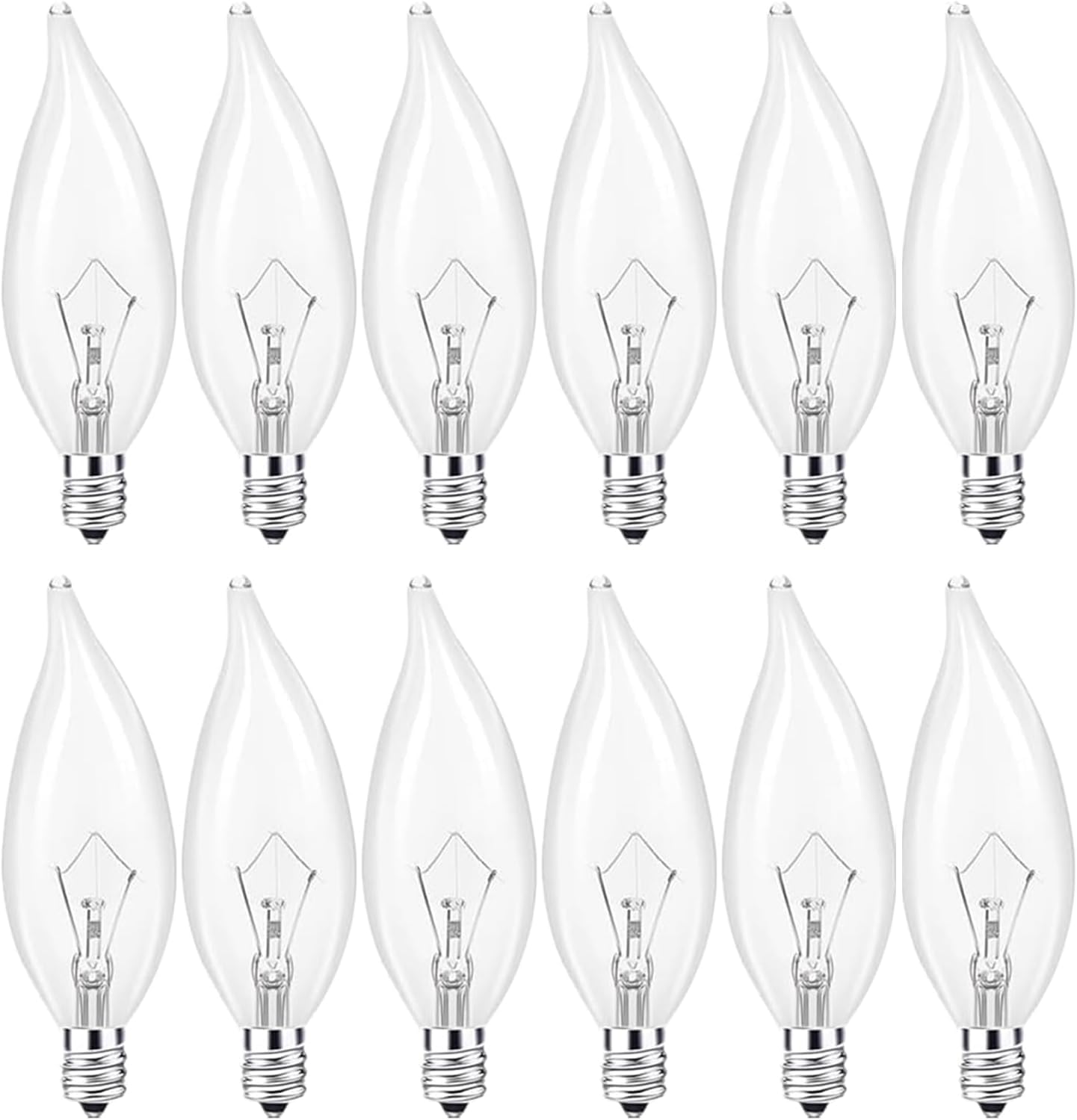 Wuluretoos 12- Pack E12 Candle Light Bulbs,60W Candelabra Light Bulbs, B10 Clear Candle Base Bulb with Warm White 2700K, 600 Lumen Dimmable,
