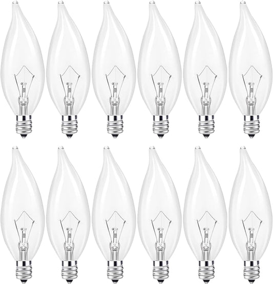 Wuluretoos 12- Pack E12 Candle Light Bulbs,60W Candelabra Light Bulbs, B10 Clear Candle Base Bulb with Warm White 2700K, 600 Lumen Dimmable,