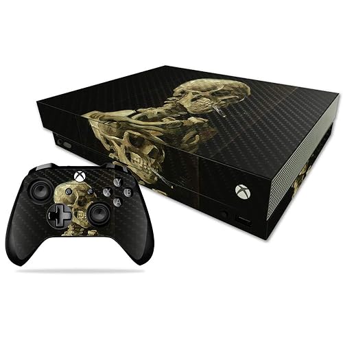 MightySkins Carbon Fiber Skin for Microsoft Xbox One X - Skull with Cigarette | Protective, Durable Textured Carbon Fiber Finish | Easy to Apply