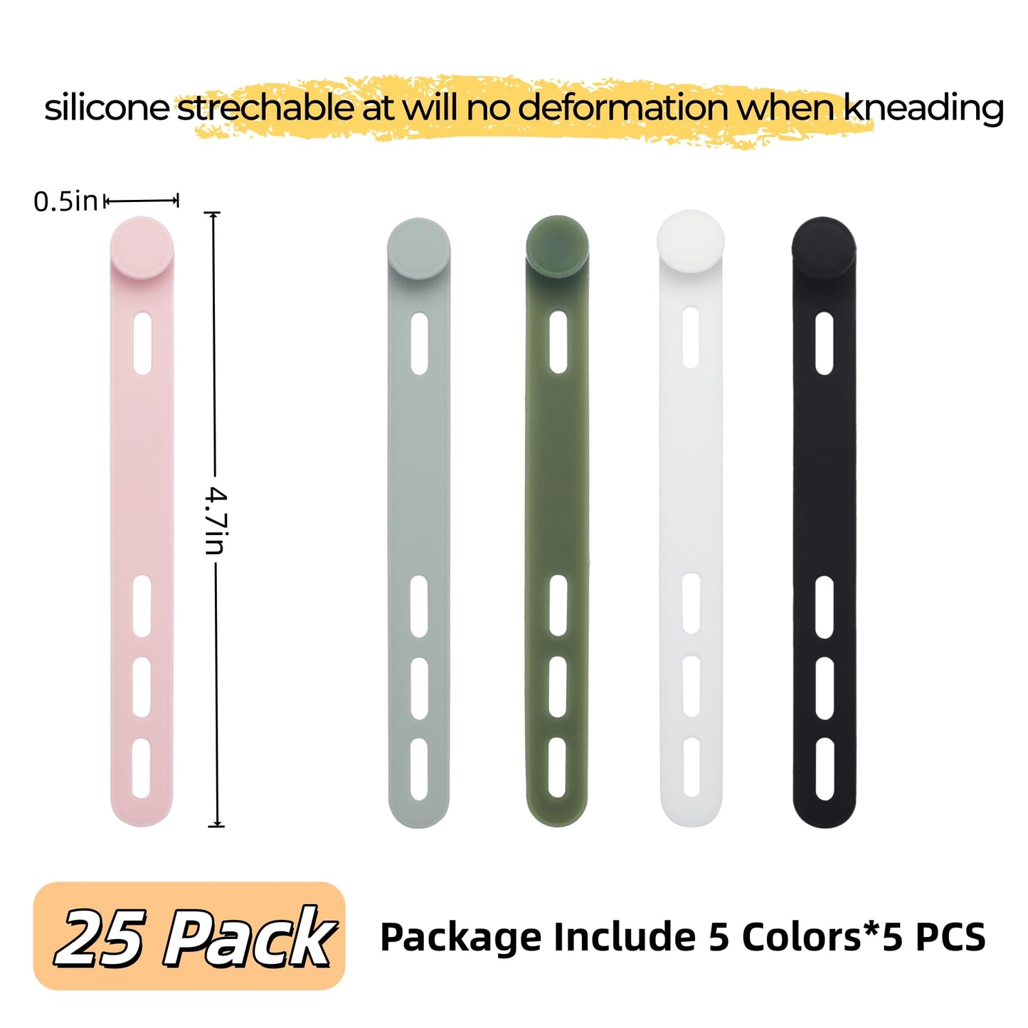 25 Pcs Silicone Cable Ties, Reusable Cord Organizers, Umbrellas Wraps & Cable Ties for Wires and Charging Cords Management - Home, Office, Kitchen