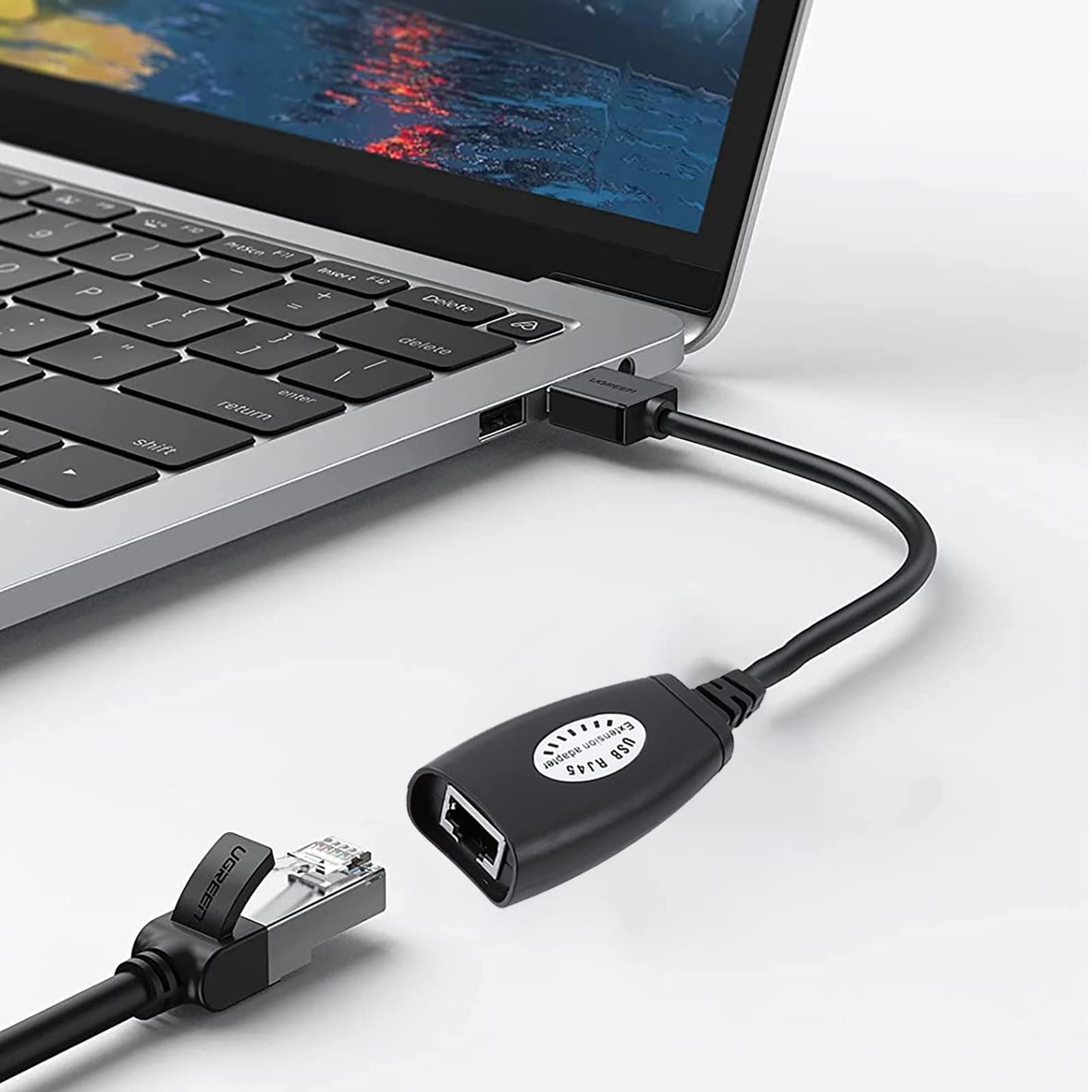 USB RJ45 Network Adapter, 4 Port High Speed USB 2.0 to Ethernet Splitter Cable for Stable Wired Internet Connection in Wi-Fi Dead Zones Black 7.44inch