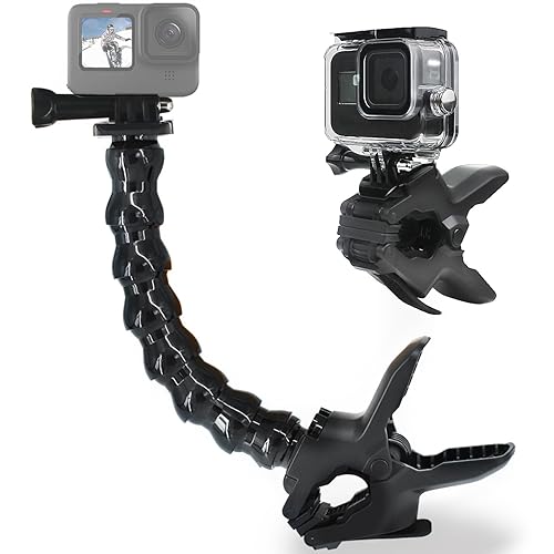 FiTSTILL Jaws Flex Clamp Mount with Adjustable Gooseneck 8-Section Compatible with Go Pro Hero 13,12,11,10,9,8,7,6,5,4,Session,3+