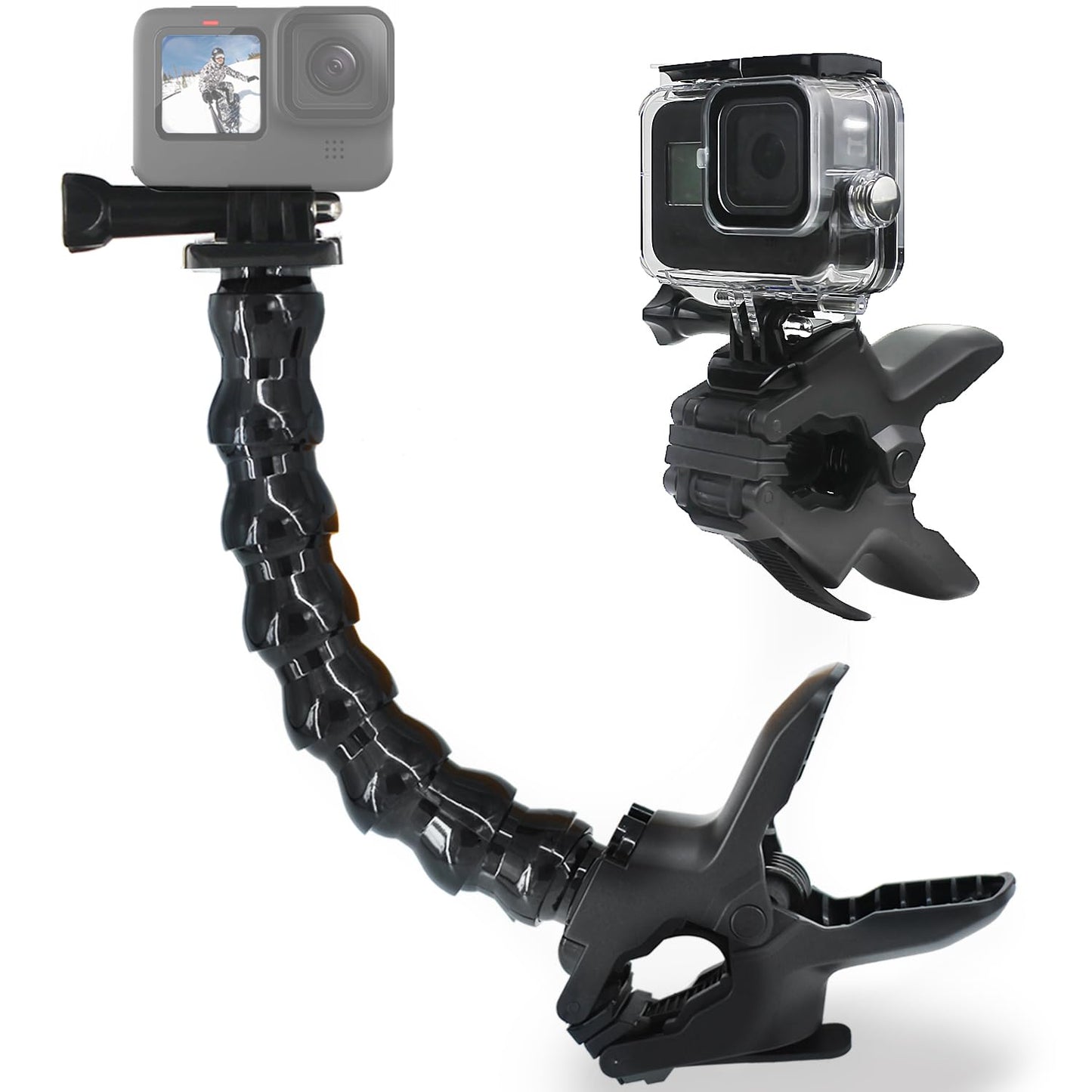 FiTSTILL Jaws Flex Clamp Mount with Adjustable Gooseneck 8-Section Compatible with Go Pro Hero 13,12,11,10,9,8,7,6,5,4,Session,3+