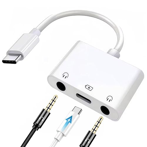 USB C to Dual 3.5mm iPhone Headphone Adapter, 3-in-1 USB C to 3.5mm Audio Adapter with PD 60W Fast Charging, Aux to USB C Dual Headphone Splitter