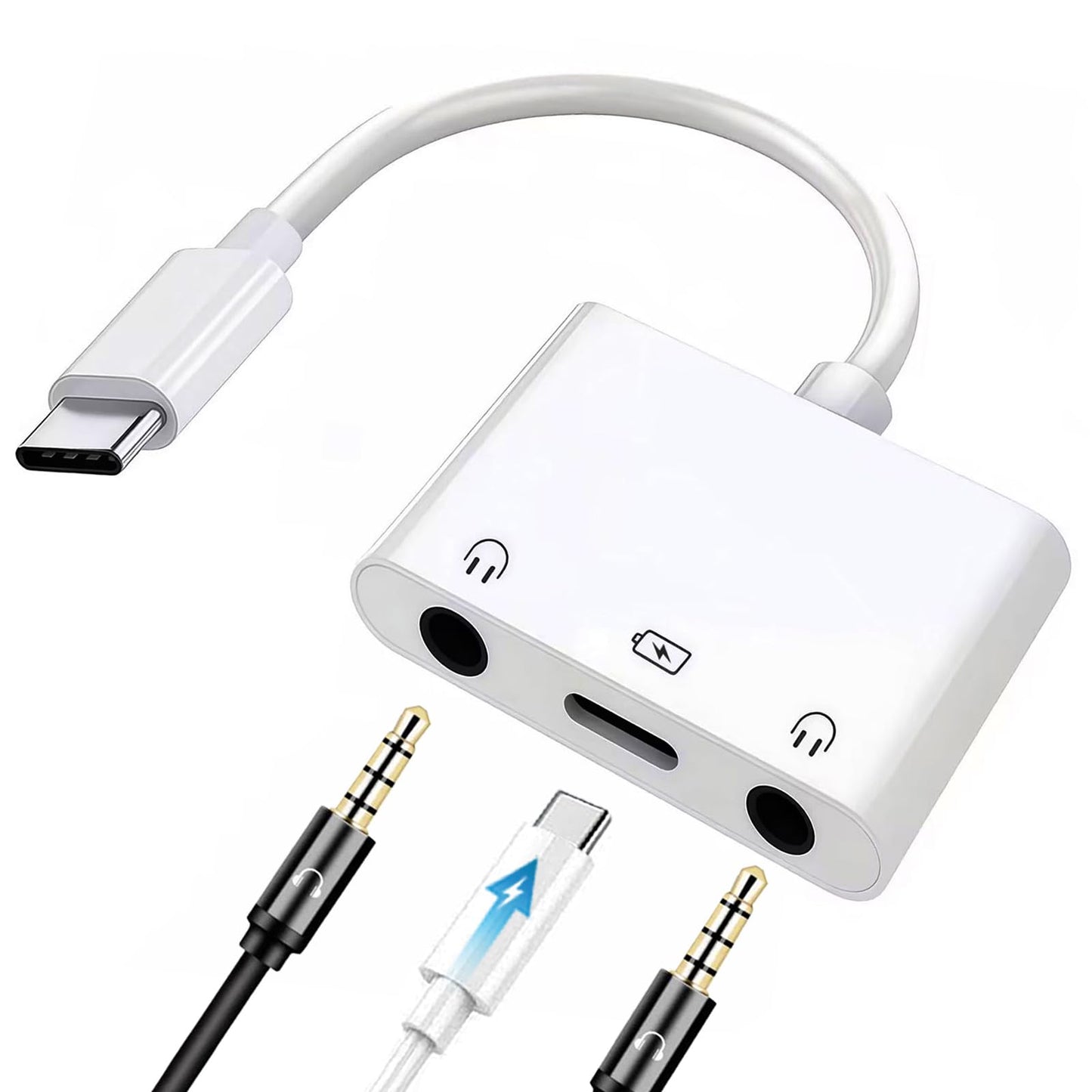 USB C to Dual 3.5mm iPhone Headphone Adapter, 3-in-1 USB C to 3.5mm Audio Adapter with PD 60W Fast Charging, Aux to USB C Dual Headphone Splitter