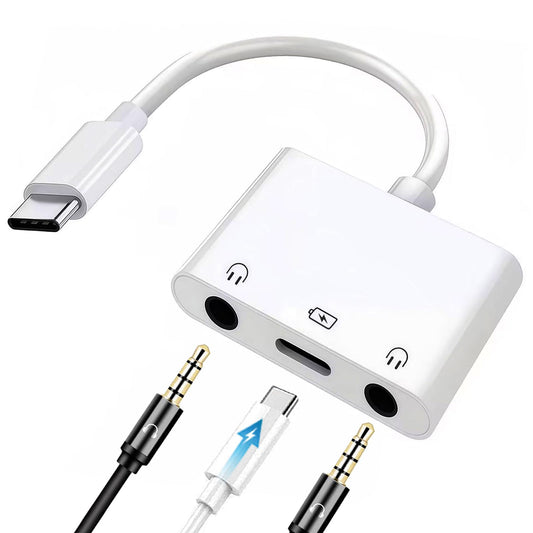 USB C to Dual 3.5mm iPhone Headphone Adapter, 3-in-1 USB C to 3.5mm Audio Adapter with PD 60W Fast Charging, Aux to USB C Dual Headphone Splitter