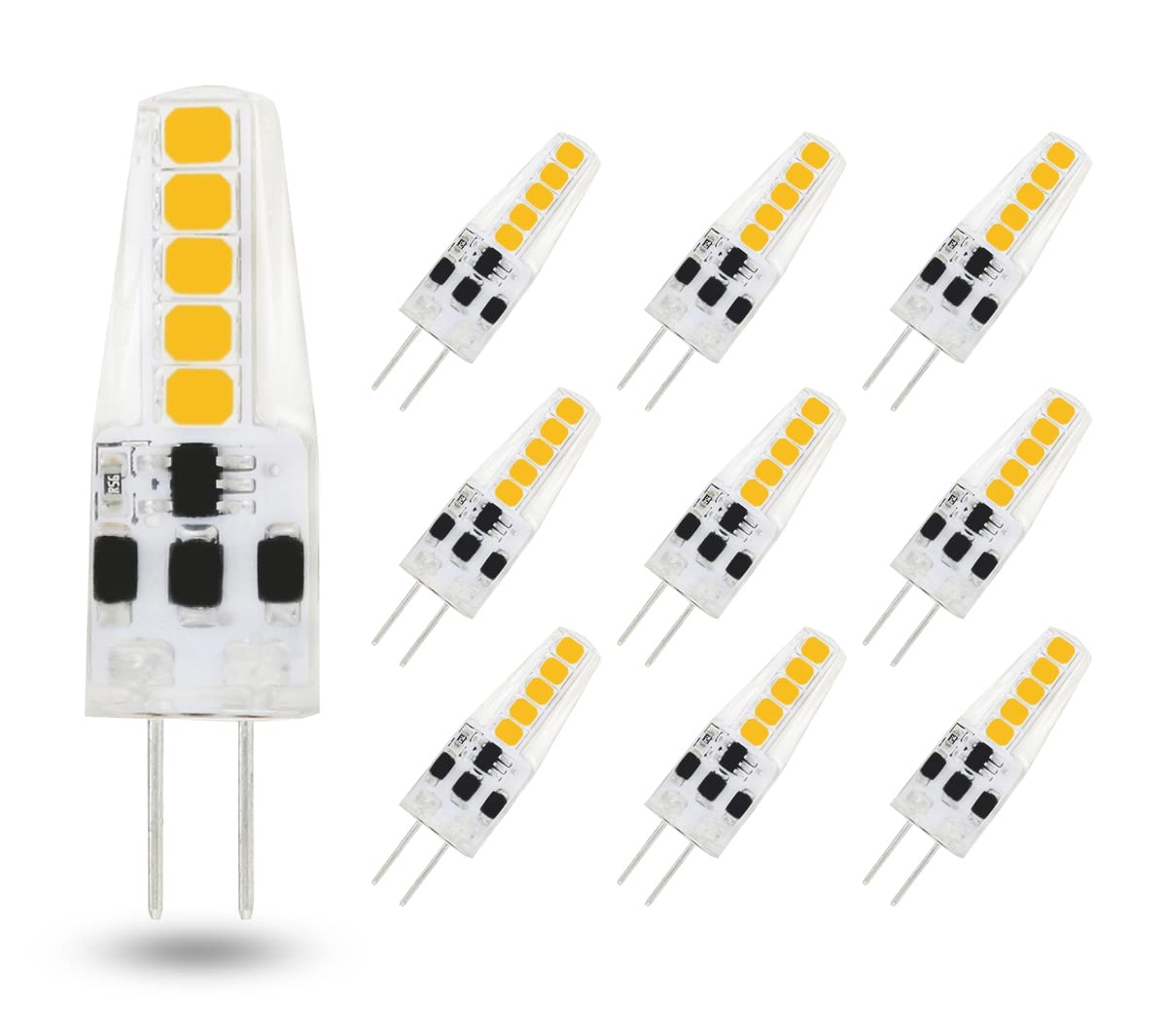 Lamsky G4 LED Bulb Bi-Pin Base AC 12V 24V G4 LED Bulb 2W 20W Halogen Replacement 3000K Warm White Dustproof Shockproof Dimmable(10-Pack)