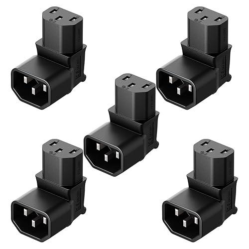 Vellcon [5Pack] IEC 320 C14 to C13 Right Angle AC Adapter, IEC 3Pole Male to Female 90Degree Up Angle AC Converter, C14 to C13 Up Angle AC Adapter