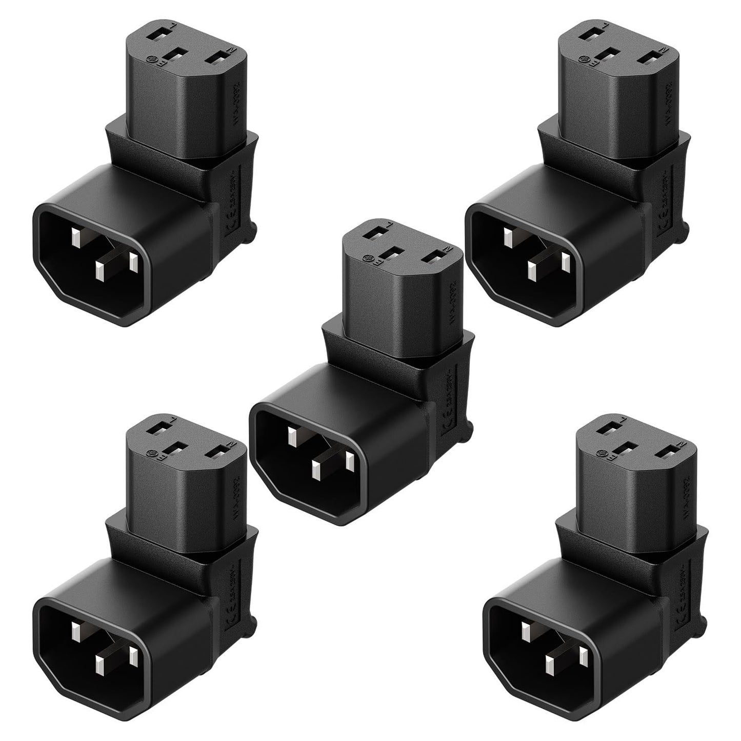 Vellcon [5Pack] IEC 320 C14 to C13 Right Angle AC Adapter, IEC 3Pole Male to Female 90Degree Up Angle AC Converter, C14 to C13 Up Angle AC Adapter
