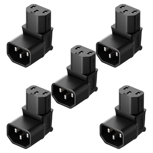Vellcon [5Pack] IEC 320 C14 to C13 Right Angle AC Adapter, IEC 3Pole Male to Female 90Degree Up Angle AC Converter, C14 to C13 Up Angle AC Adapter