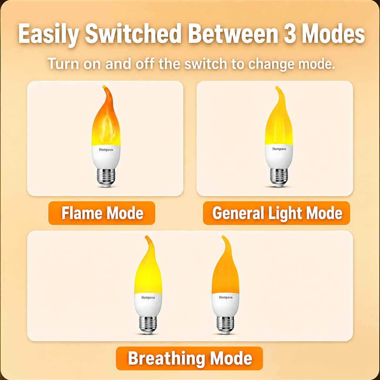 Hompavo Flame Light Bulbs E26 Base, Upgraded 3 Modes LED Flickering Candle Bulbs for Halloween Christmas Party Porch Indoor & Outdoor Decoration - 6