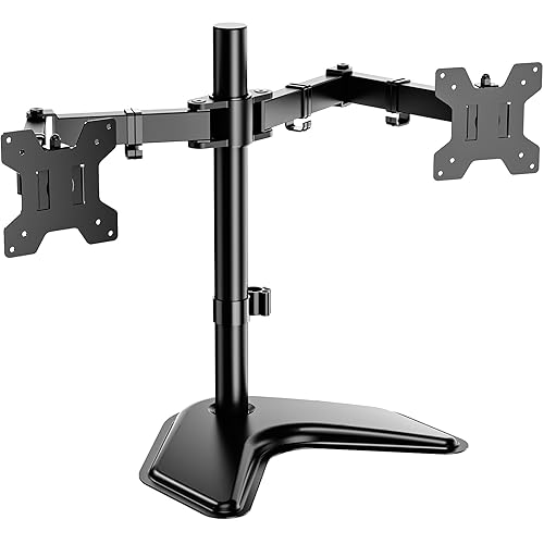 WALI Dual Monitor Stand for Desk, Monitor Stands for 2 Monitors up to 27 inch, Dual Monitors Mount Fits up to 22lbs, Free Standing Full Motion Dual