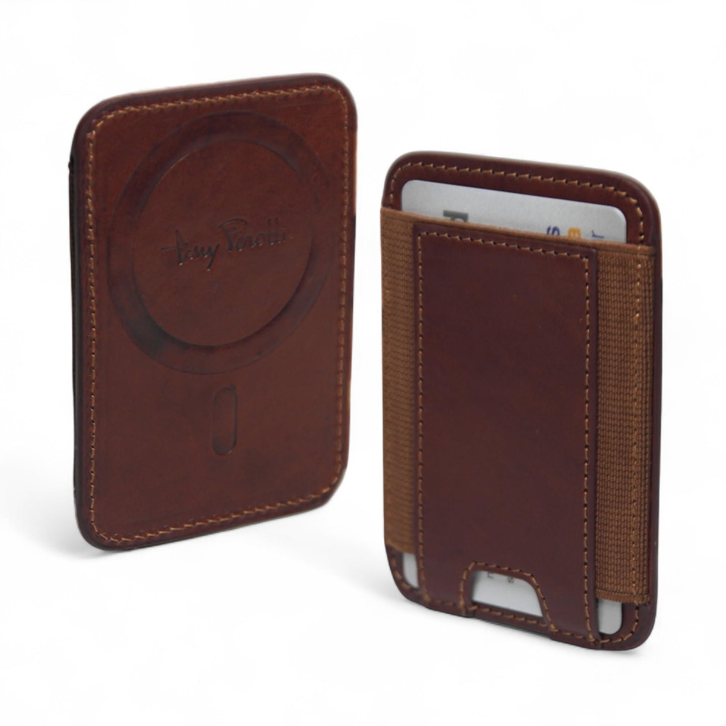 Tony Perotti MagSafe Card Holder - Italian Leather Magnetic Card Holder for iPhone 12-16, Bullhide Wallet Holds 6 Cards, Rounded Edges, Slim MagSafe