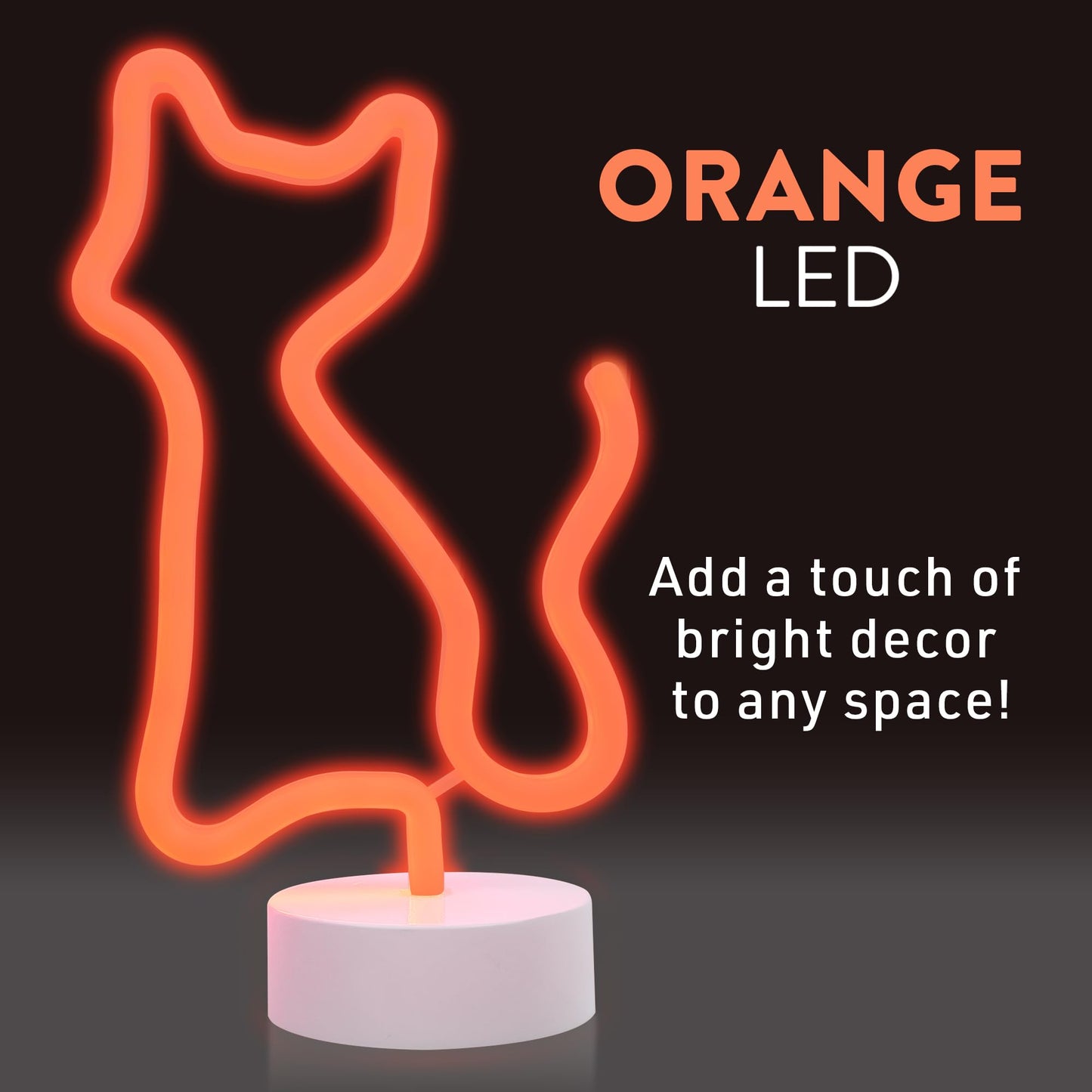 Xtreme Cat Neon Sign, Orange LED Cat Tabletop Sign with Holder Base, Battery Powered, 4 Hour Timer, Desktop Décor for Boys & Girls, Night Light