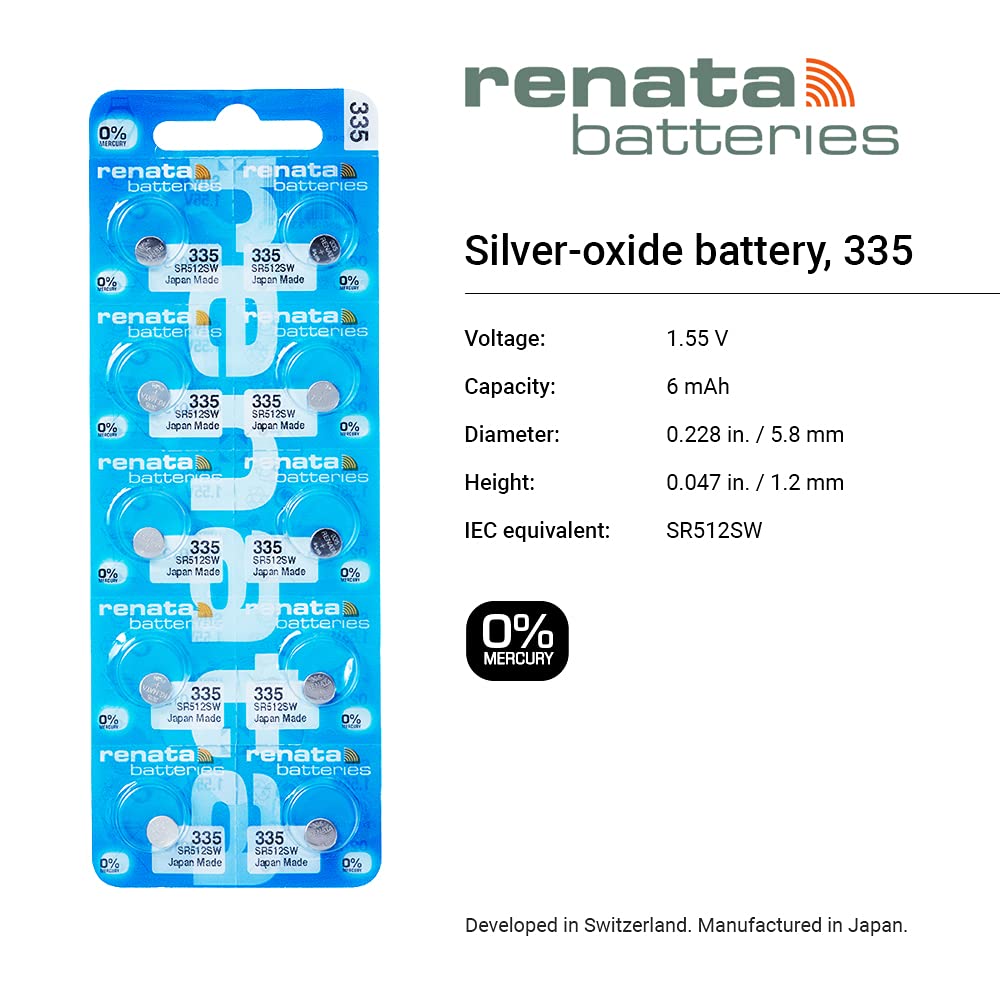 Renata Batteries 335/SR512SW 1.55V Watch Battery (10 Pack)