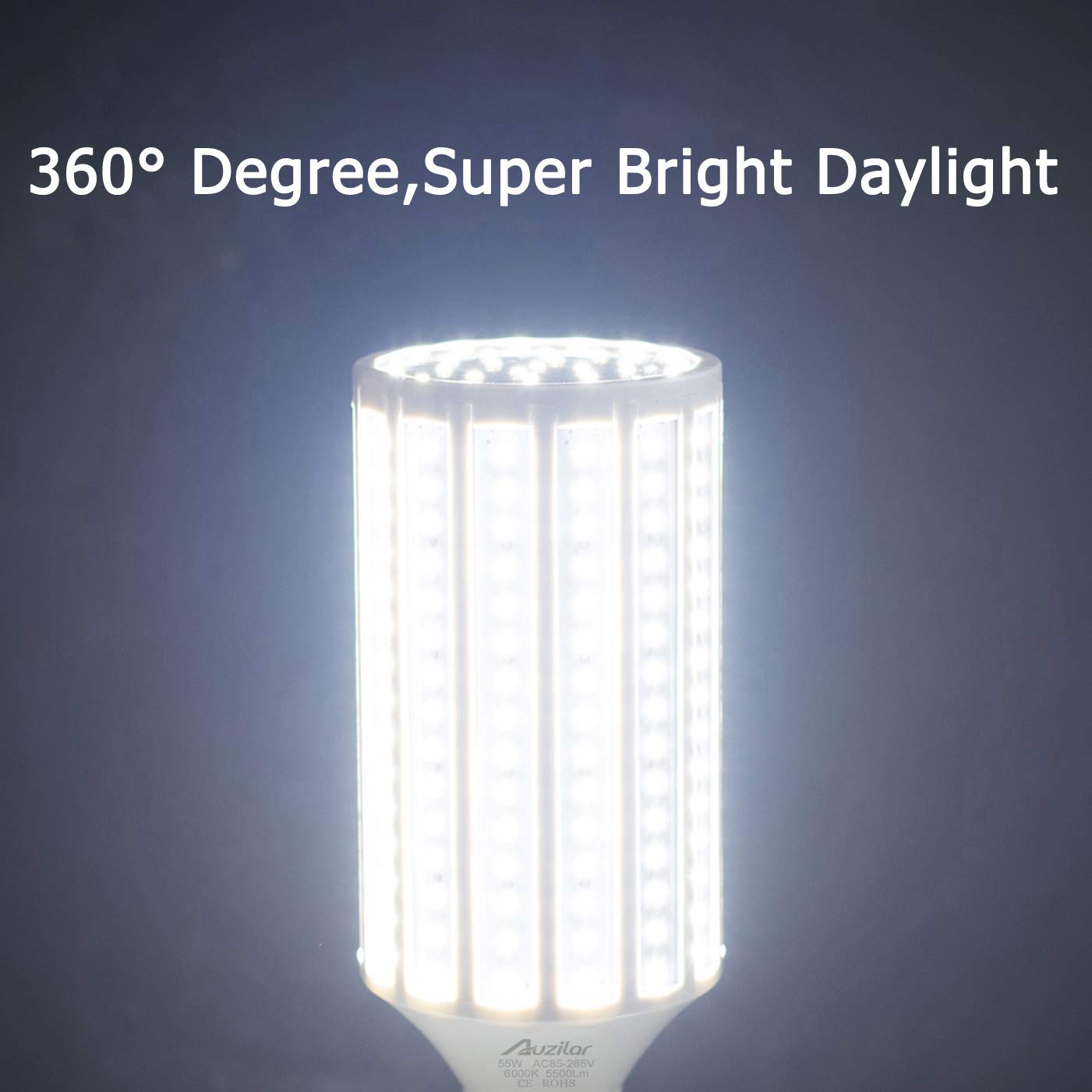 Auzilar 55W LED Corn Light Bulb (E39 Large Mogul Base) 5500Lm 6000K Cool White Daylight, for Metal Halide HID HPS Replacement Garage Parking Lot High