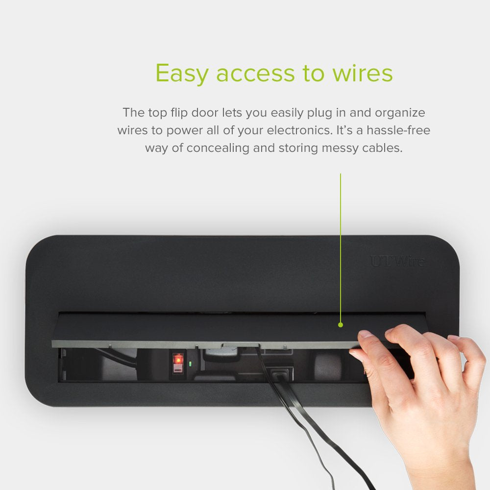 in-Box Extra Large Cable Organizing Management Box for Under Desk Surge Protector Concealer Black