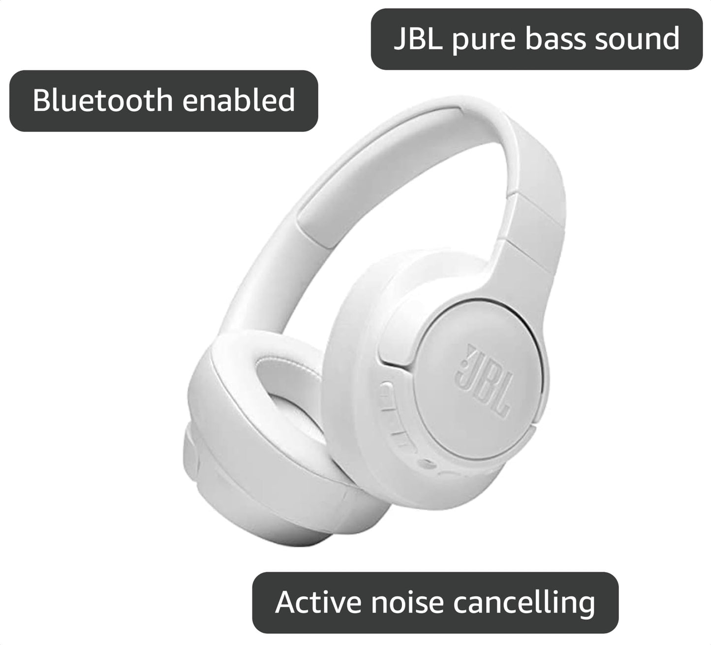 JBL Tune 760NC - Lightweight, Foldable Over-Ear Wireless Headphones with Active Noise Cancellation - White (Renewed)