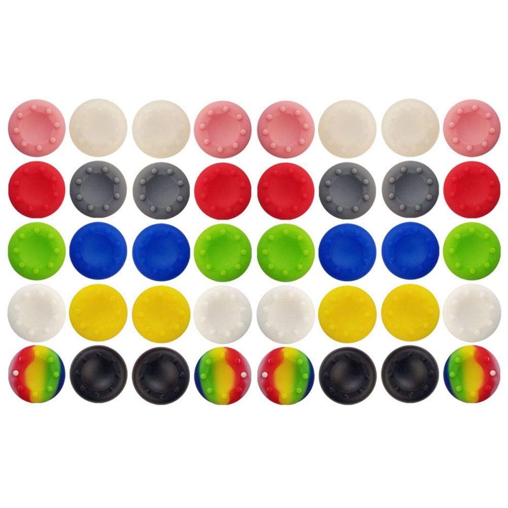 40 Pcs Colorful Silicone Accessories Replacement Part Thumb Grip Cap Cover, Analog Controller Thumb Stick Grips Cap Cover for PS2, PS3, PS4, Xbox 360
