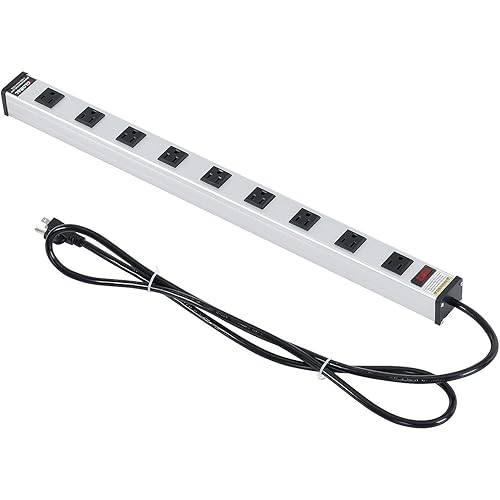 Global Industrial 25" 9 Outlet Aluminum Power Strip with 6-ft Cord ETL/cETL